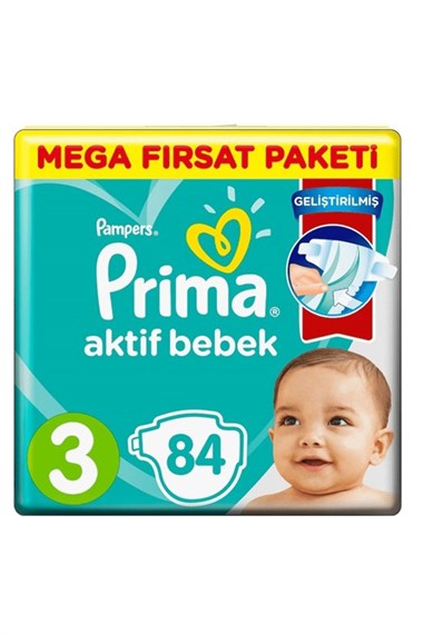 PRI-353Prima Bebek Bezi Aktif Bebek 3 Beden 84 Adet Mega Fırsat Paketi