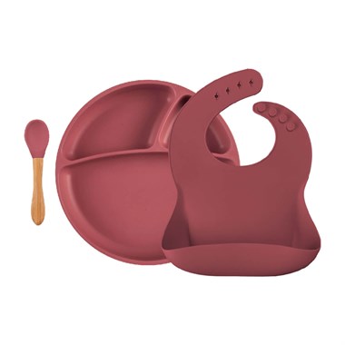 OiOi Silikon Tabaklı Beslenme Seti Velvet Rose (Tabaklı) 6 ay+